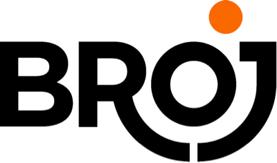 Broj company logo with stylized text and an orange dot above the letter 'j'.