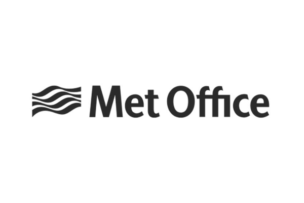 Met Office logo in black and white with stylized wave graphic and Met Office text.