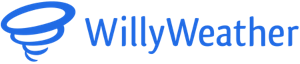 WillyWeather logo featuring a stylized blue tornado icon and the company name in blue text.