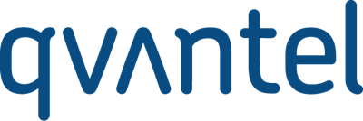 Qvantel company logo in blue text on a transparent background.