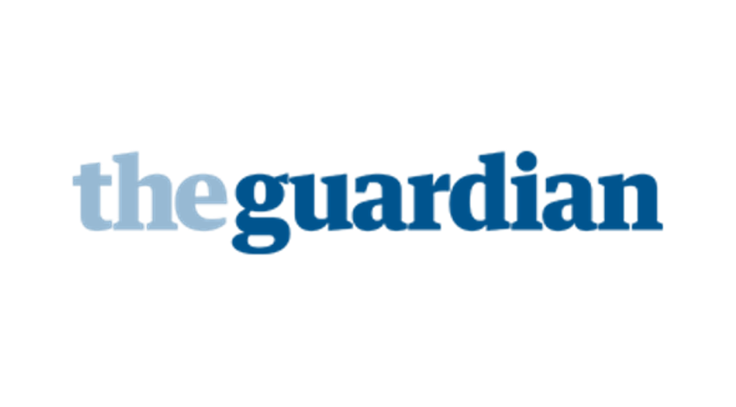 The Guardian logo with blue text on a transparent background.
