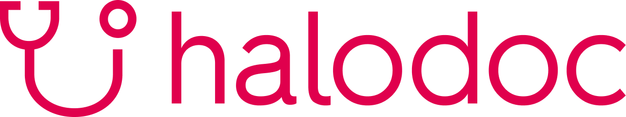 Halodoc logo featuring red text and a stethoscope graphic on a transparent background.