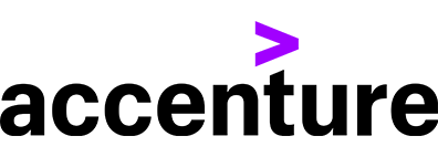 Accenture logo featuring the company name in black text with a purple forward arrow above the letters.