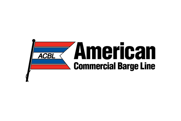 Logo of American Commercial Barge Line (ACBL) featuring stylized flag with red, white, and blue stripes and bold text.