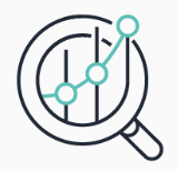 An icon of a magnifying glass over a line graph, representing data analysis and visualization.