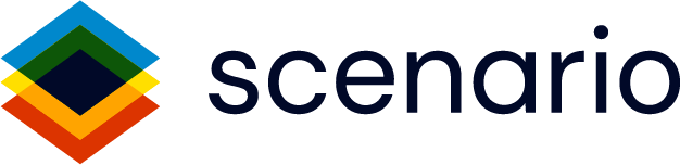 Logo for Scenario, featuring overlapping colored squares and the word 'scenario' in modern font.