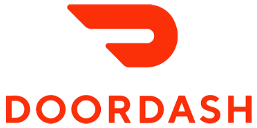 The DoorDash logo in red, featuring a stylized D symbol above the company name in bold uppercase letters.