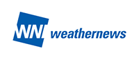 Weathernews logo featuring 'WNI' in white on a tilted blue rectangle, followed by 'weathernews' in blue text on a white background.