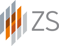 ZS Associates company logo with orange and brown diagonal lines and stylized 'ZS' letters.
