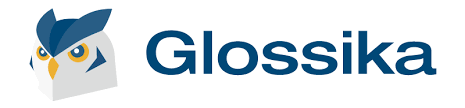 Glossika logo featuring an illustrated owl to the left and the word 'Glossika' in blue text to the right.