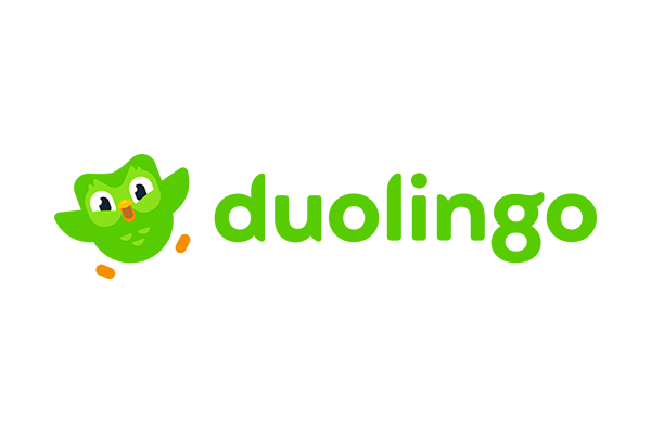 The official Duolingo logo, featuring the green owl mascot and the word 'duolingo' in green text.