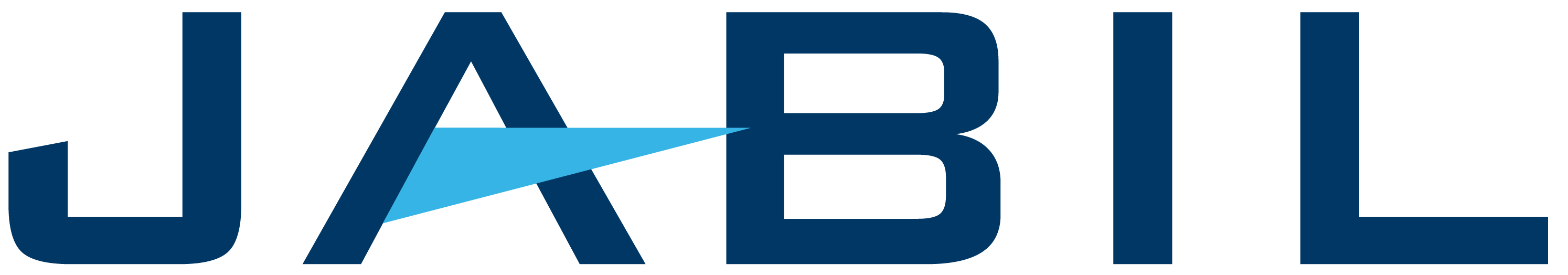 Jabil logo with bold blue text and a light blue triangular accent cutting through the letter "A."