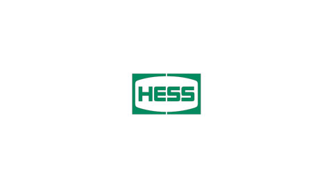 The Hess Corporation logo, featuring the word 'HESS' in green lettering on a white background, centered within a green border.