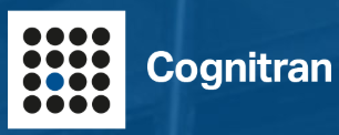 Cognitran logo featuring a grid of black dots with one blue dot, next to the company name 'Cognitran' on a blue background.