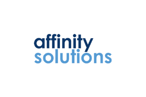 The logo for Affinity Solutions, shown with the text 'affinity solutions', associated with AWS Clean Rooms.