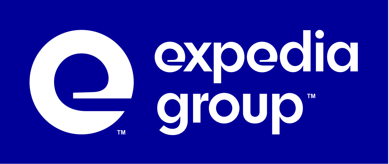 Expedia Group logo in white on a solid blue background.