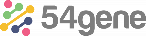 54gene company logo featuring stylized molecular connections and the text '54gene'.