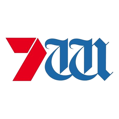 Logo of Seven West Media featuring a stylized red number 7 and blue gothic-style letters 'W' and 'M'.