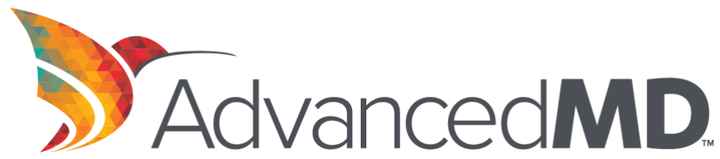 Logo for AdvancedMD medical software featuring a colorful abstract symbol and the text 'AdvancedMD'.