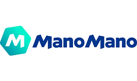 The ManoMano logo with blue text and a stylized 'M' icon on a white background.