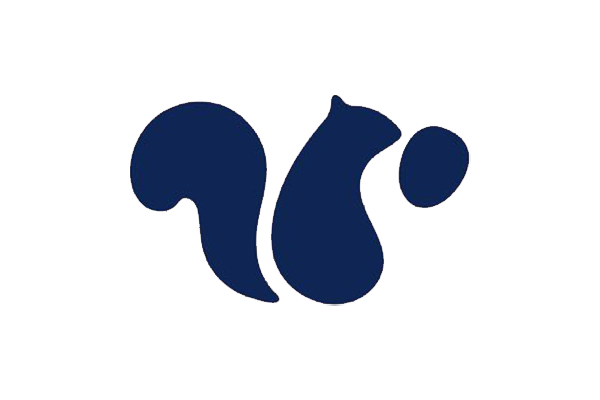 A simple, dark blue, stylized silhouette graphic of a squirrel with a bushy tail, isolated on a transparent background.