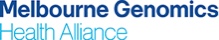 Logo of Melbourne Genomics Health Alliance with the text 'Melbourne Genomics Health Alliance' in blue and teal.