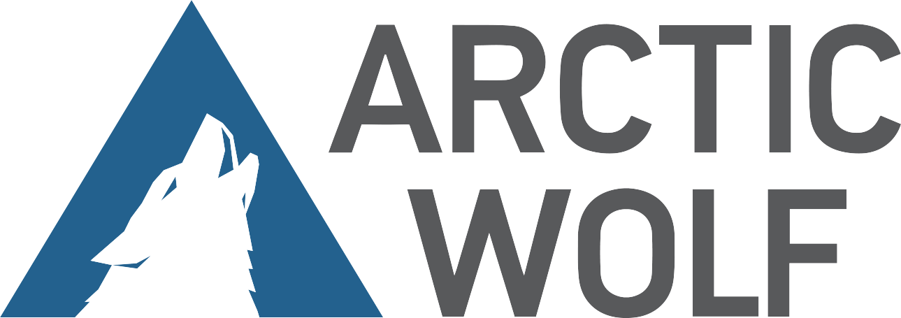 Arctic Wolf logo featuring a white howling wolf silhouette within a blue triangle and the words 'ARCTIC WOLF' in gray text.