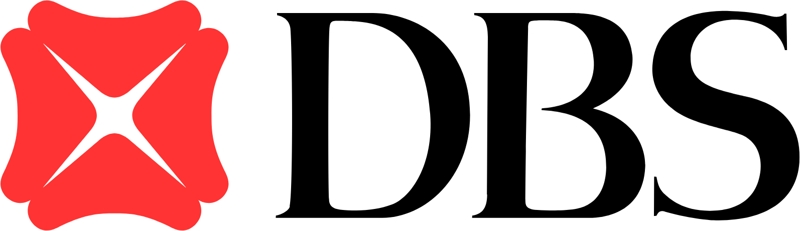 The DBS Bank logo featuring a red abstract shape with a white star in the middle, next to the text 'DBS' in black.