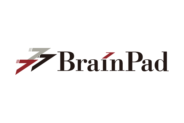 BrainPad company logo with stylized text on a transparent background.