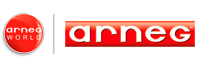 Logo of Arneg World with the text 'arneg' in white on a red background and a circular emblem on the left.
