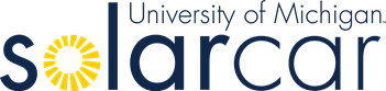 Logo of the University of Michigan Solar Car team, featuring the word 'solarcar' with a yellow sunburst design in the letter 'o'.