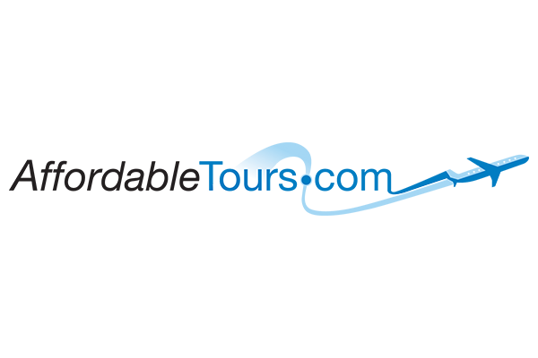 Logo of AffordableTours.com featuring the company name with a stylized airplane and contrail design.