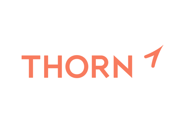 The logo of Thorn, displayed in stylized orange text on a transparent background.
