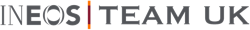 Logo for INEOS TEAM UK, showing the team name in a modern, metallic font with a red and blue vertical line between INEOS and TEAM UK.