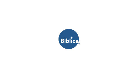 The Biblica logo featuring white text and a cross inside a blue circle, centered on a white background.