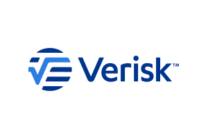 Verisk logo featuring a blue text and a circular symbol.