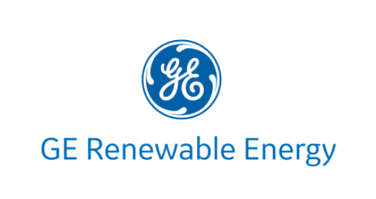 Logo of GE Renewable Energy featuring the GE symbol above the text 'GE Renewable Energy'.