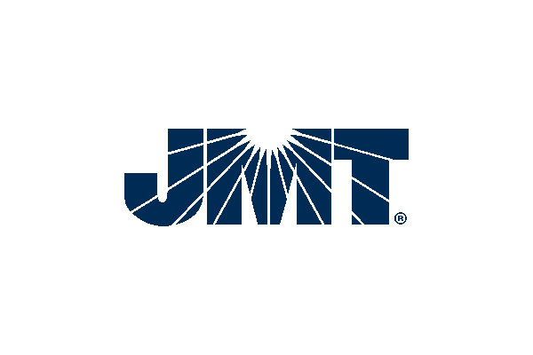 JMT company logo with stylized sunburst lines radiating from the center of the text, in dark blue on a white background.