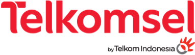 Telkomsel logo in red text with 'by Telkom Indonesia' underneath and a graphic element on the right. Brand mark image for the Indonesian telecommunications provider.