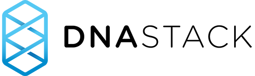 DNAstack company logo featuring a blue geometric icon and black typeface.