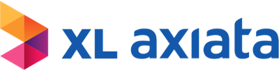 XL Axiata company logo with geometric colorful design and blue text.