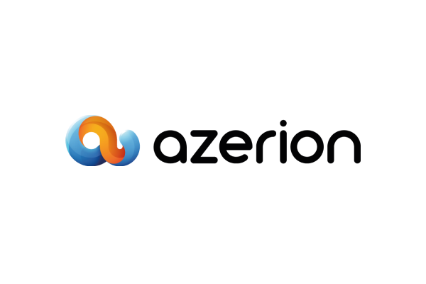 A horizontal color logo of Azerion featuring a stylized blue and orange icon with the word 'azerion' in black text.