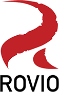 The logo of Rovio, featuring a stylized red bird graphic above the word 'ROVIO' in bold black letters.
