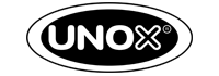 UNOX company logo with white text and oval outline on a black background