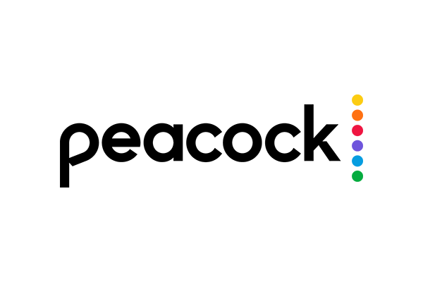 Peacock TV logo featuring bold black text and a vertical row of colorful dots on the right side.