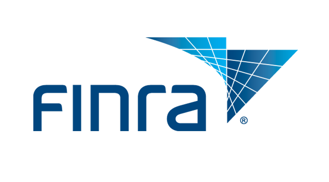 The official blue FINRA logo with stylized geometric lines, used for the FINRA case study on AWS.