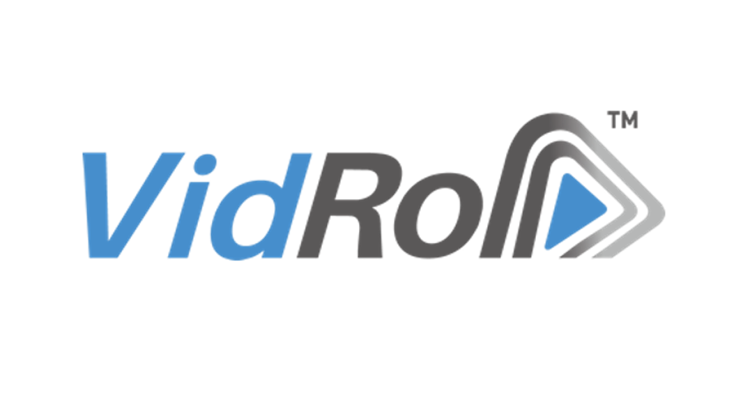Logo image for VidRoll, used in a case study. The design features the word 'VidRoll' in stylized blue and gray text with a play button motif.