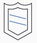 A simple shield icon drawn in outline with two diagonal blue lines inside, representing security or protection.