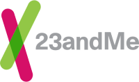 The logo for 23andMe, featuring two overlapping stylized chromosome shapes in green and pink, with the text '23andMe' next to it.