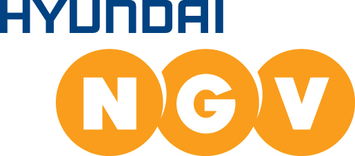 Logo featuring the text 'HYUNDAI' with 'NGV' in bold white letters inside three orange circles, representing Hyundai NGV.